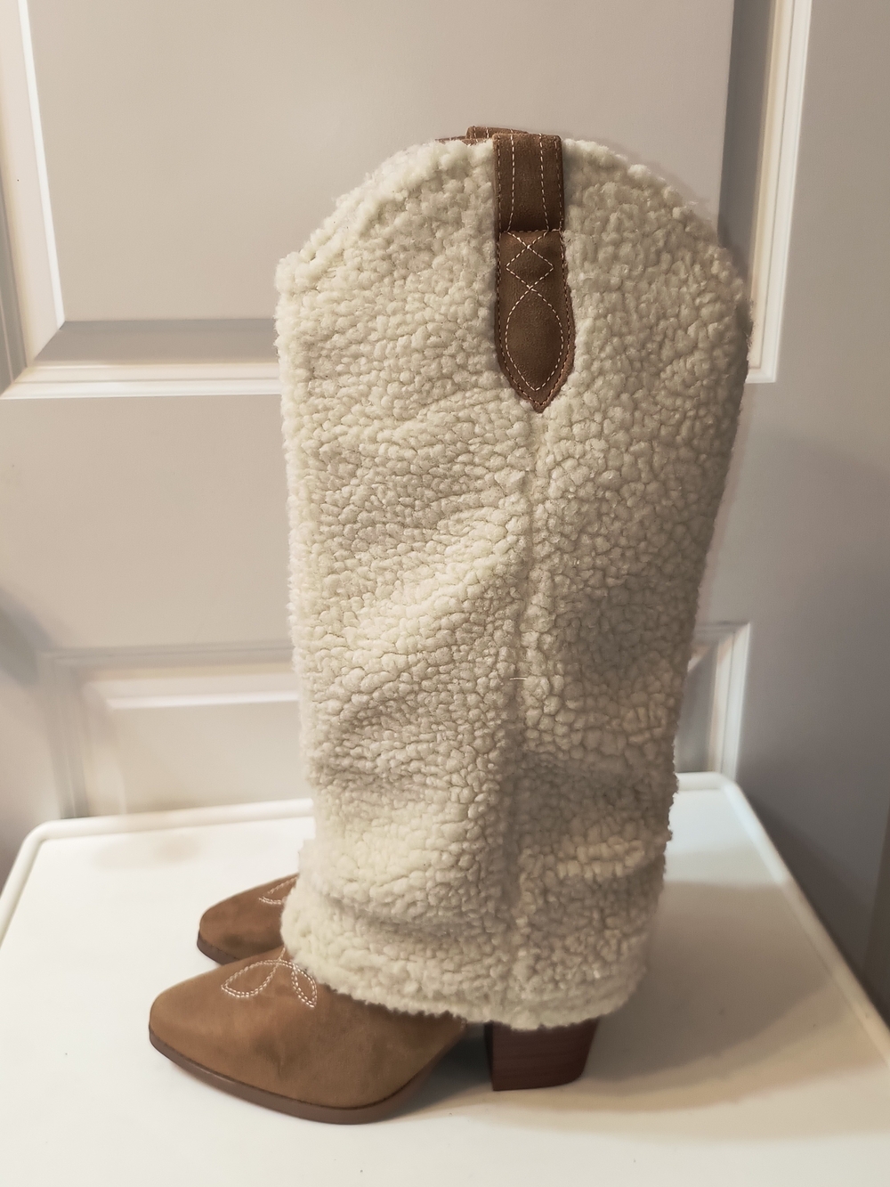 Soda Women's "Rely-S" Sherpa Tall Western Boots - Faux Fur & Suede, Size 9
